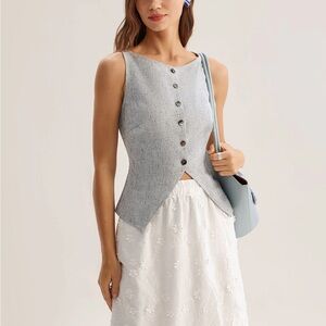 Rihoas Blue Textured Button Vest